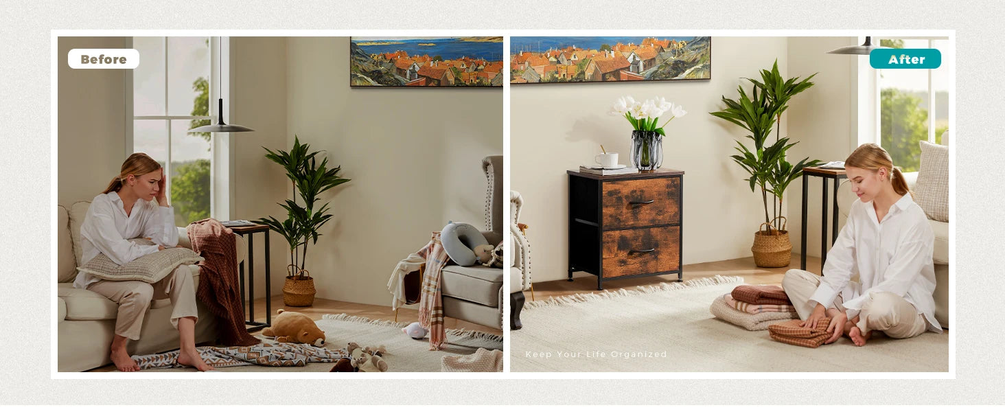 Fabric Drawer Storage Nightstand Cabinet