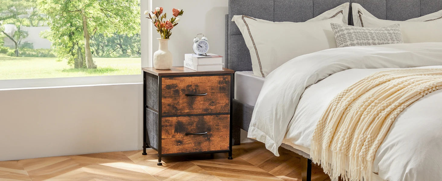 Fabric Drawer Storage Nightstand Cabinet
