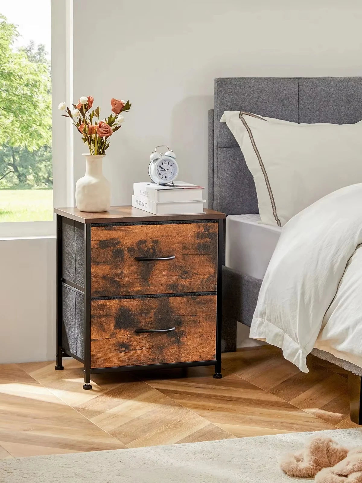 Fabric Drawer Storage Nightstand Cabinet