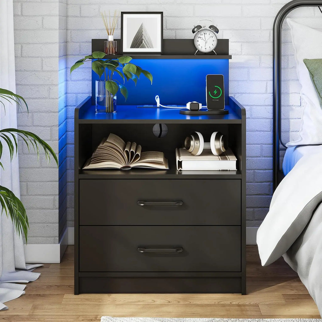 Modern LED Nightstand with Charging Station
