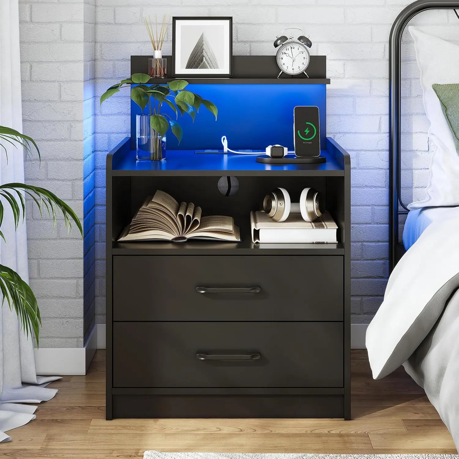 Modern LED Nightstand with Charging Station