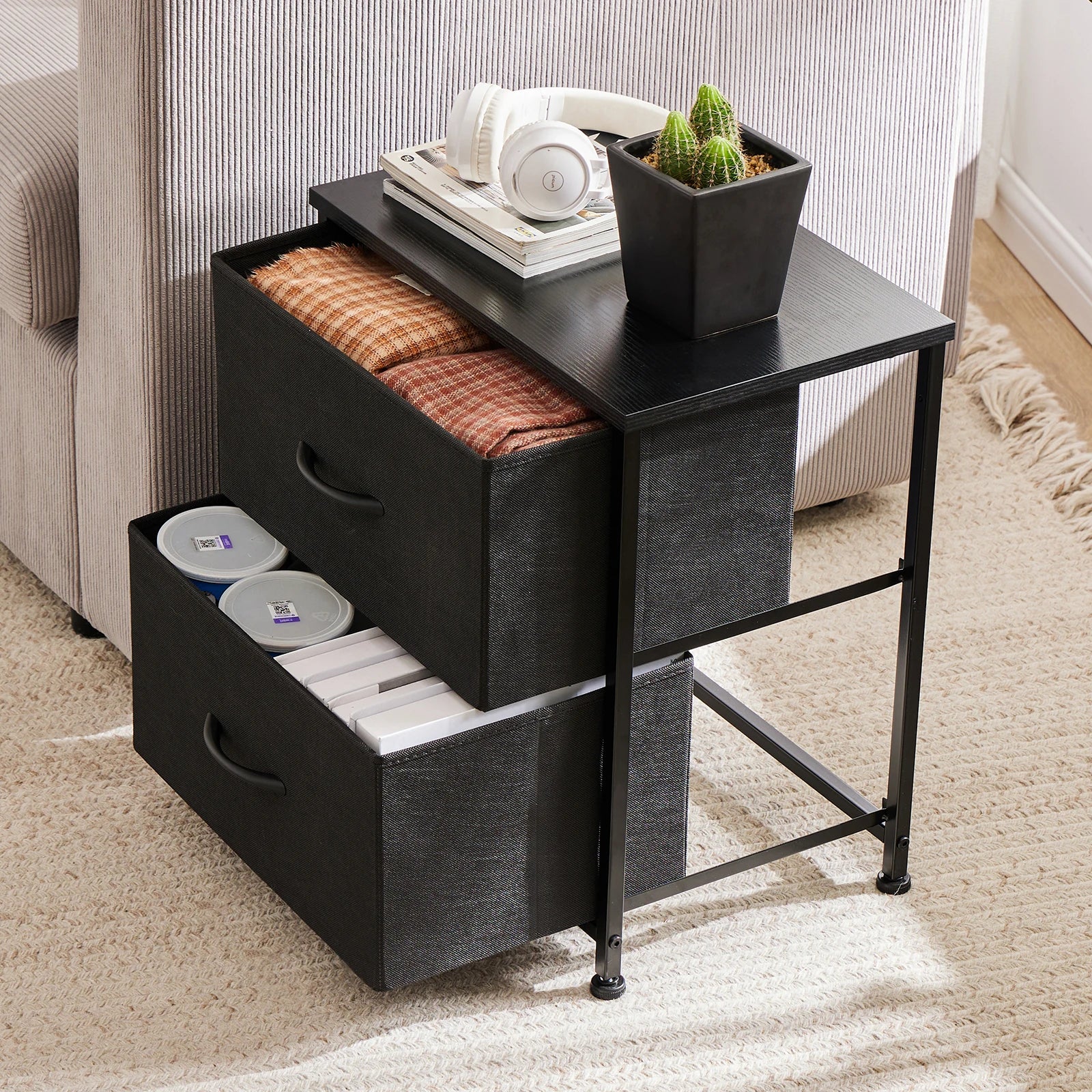 Fabric Drawer Storage Nightstand Cabinet