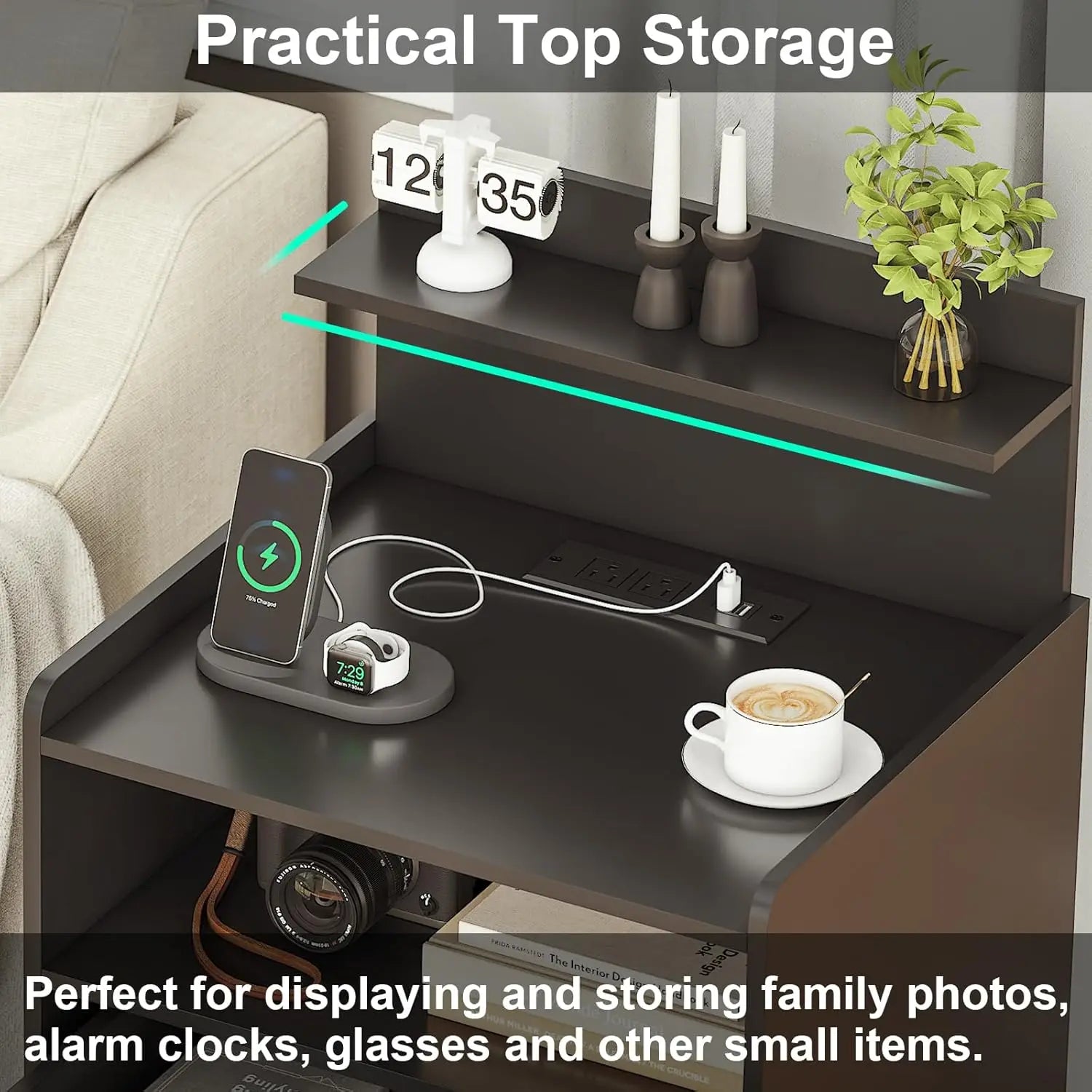 Modern LED Nightstand with Charging Station