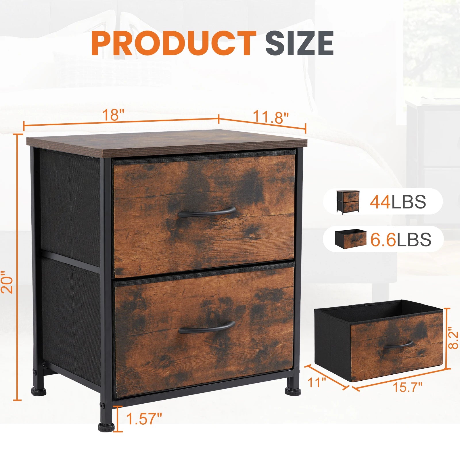 Fabric Drawer Storage Nightstand Cabinet