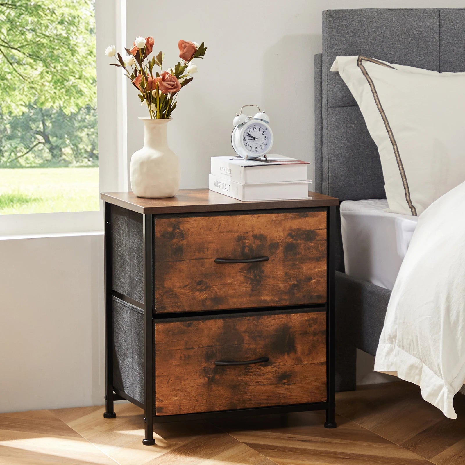 Fabric Drawer Storage Nightstand Cabinet