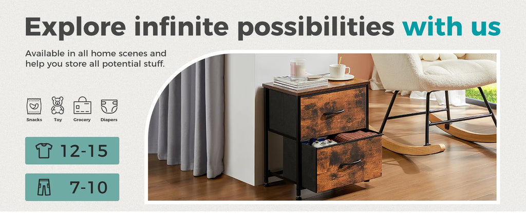 Fabric Drawer Storage Nightstand Cabinet