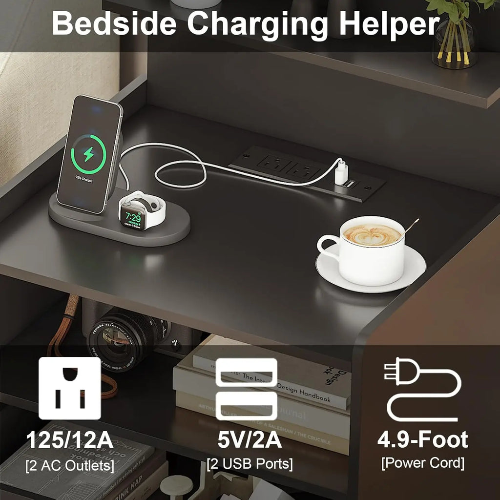 Modern LED Nightstand with Charging Station