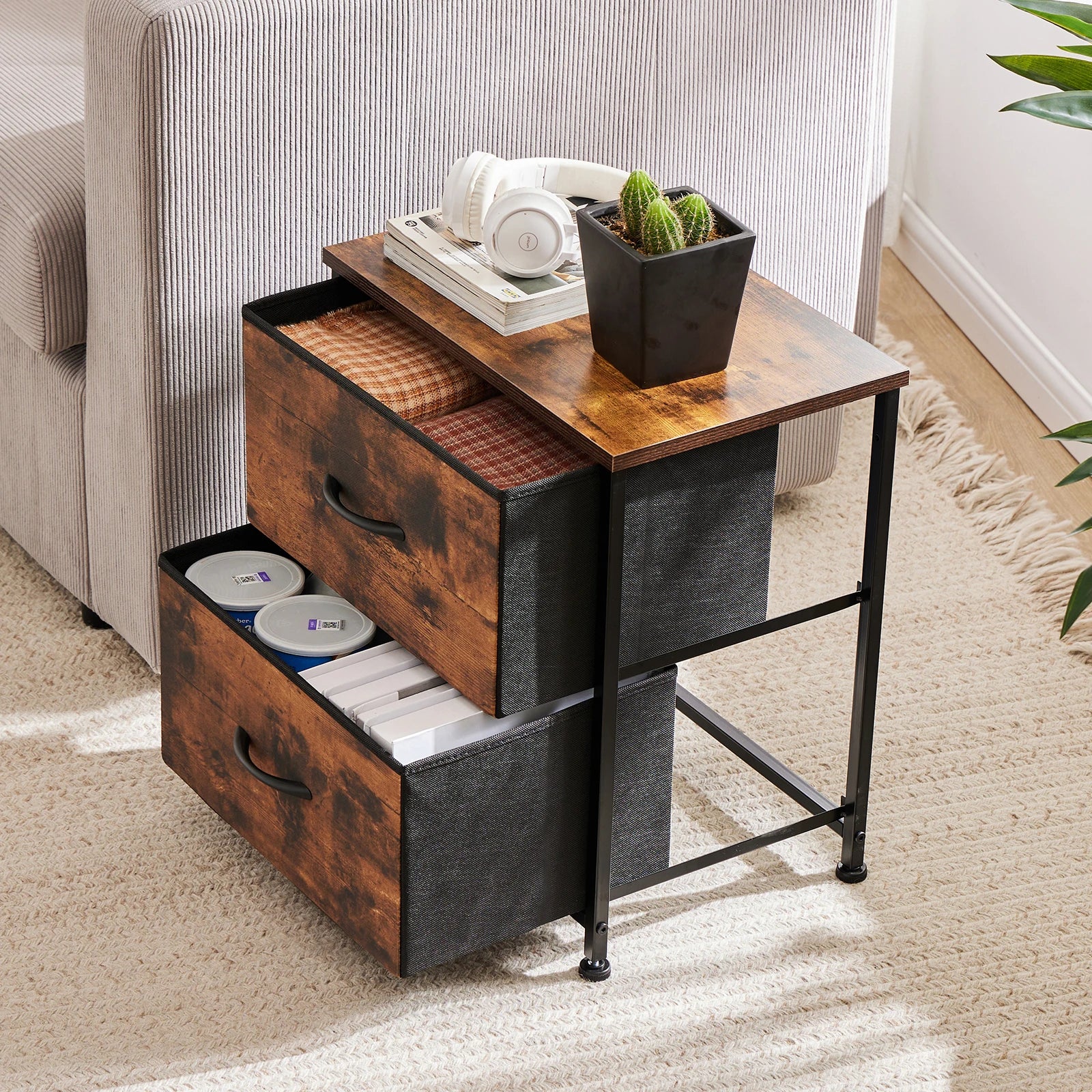 Fabric Drawer Storage Nightstand Cabinet